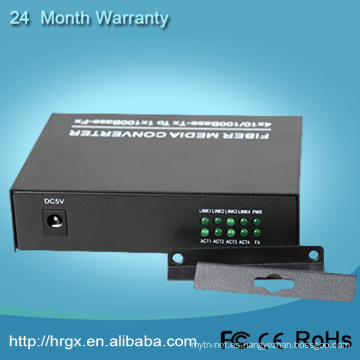 1 puerto de fibra 4 puerto rj45, convertidor de medios de fibra simple RX / TX con 2 puertos de ethernet